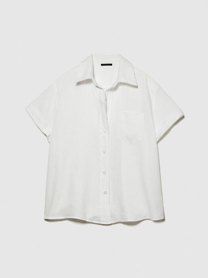 Short sleeve 100% linen shirt - women's shirts - White | Sisley image number 6